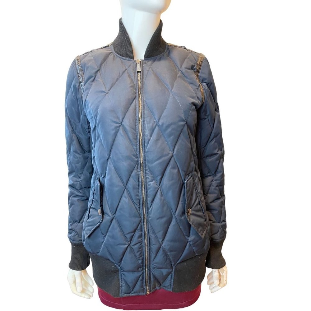 Michael Kors Womens Jacket Goose Down Insulated Quilted Full Zip Up Blue Size XS